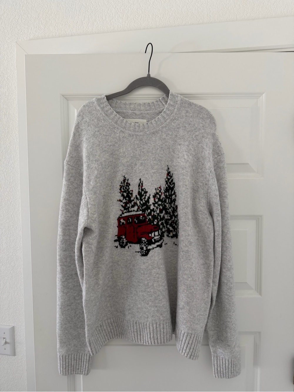 Women’s Grey Crewneck Sweater with Red Truck Motif